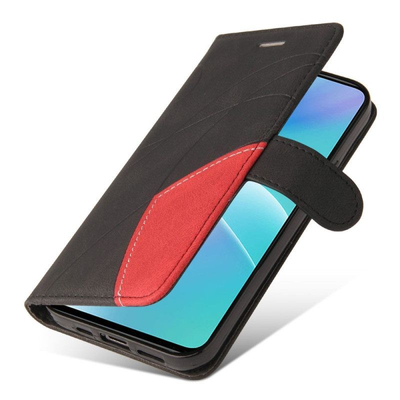 Κάλυμμα OnePlus Nord 2T 5G Δερμάτινη Σειρά Bicolor Kt Με Θήκη Για Κάρτα Με Λουράκι